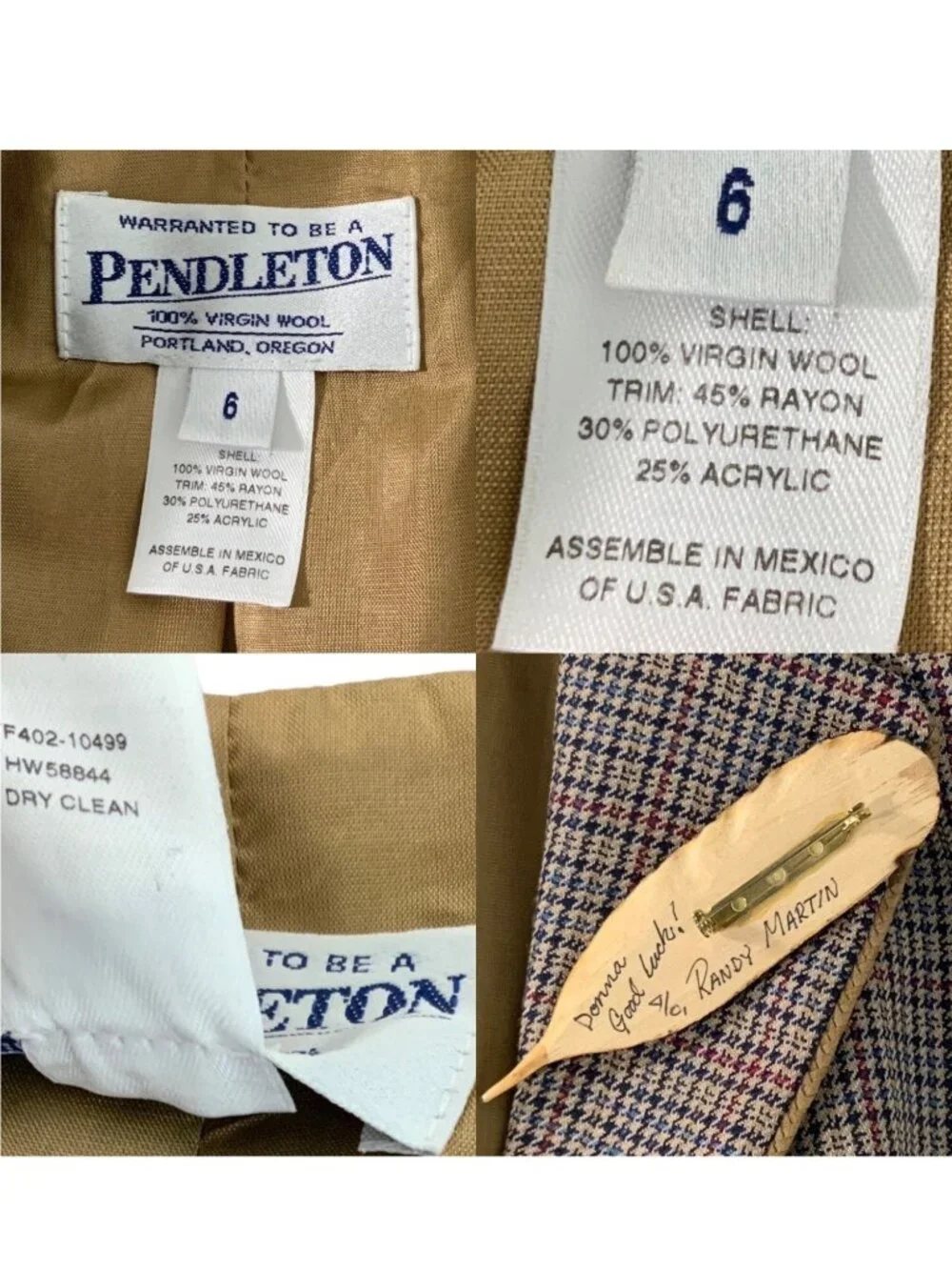 Pendleton Wool Plaid Blazer Jacket 6 Feather Pin Heritage - Picture 8 of 15